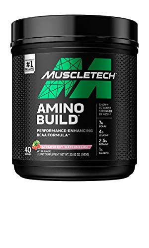 BCAA Amino Acids + Electrolyte Powder MuscleTech Amino Build 7g of BCAAs + Electrolytes Support Muscle Recovery, Build Lean Muscle &amp; Boost Endurance Strawberry Watermelon (40 Servings)
