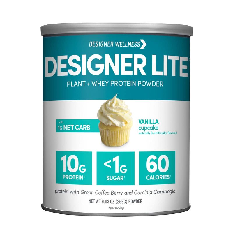 Designer Wellness, Designer Lite, Low Calorie Natural Protein, Prebiotic Fiber, Key Vitamins &amp; Minerals, Vanilla Cupcake, 9.03 Ounces