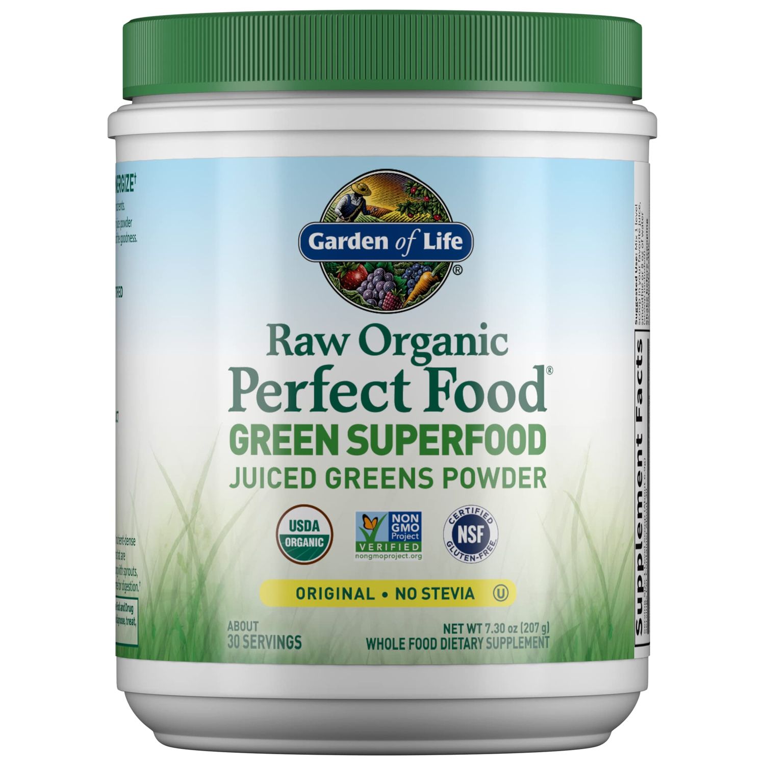 Garden of Life Raw Organic Perfect Food Green Superfood Juiced Greens Powder - Original Stevia-Free, 30 Servings, Non-GMO, Gluten Free Whole Food Dietary Supplement, Alkalize, Detoxify, Energize