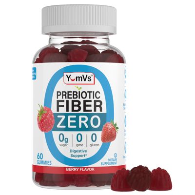 Prebiotic Fiber Zero Gummies by YumVs | Keto Friendly Sugar Free Supplement for Women &amp; Men | 4 g Fiber for Digestive Support | Natural Berry Flavor Chewables-60 Count