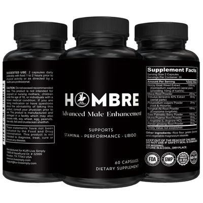 Hombre Male Enhancing Supplement - Add 2 in 60 Days With Our Enlargement Pills for Men Muscle Growth - Increase Size, Strength, Stamina - Endurance, Performance, Energy Booster - 60 Capsules