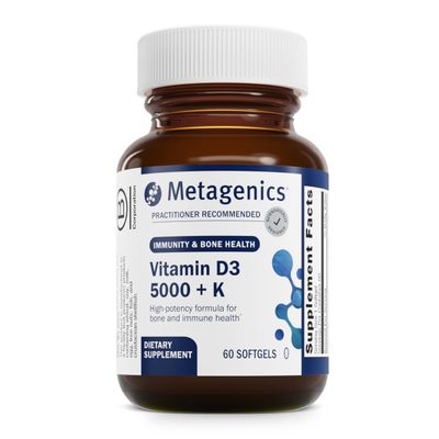 Metagenics Vitamin D3 + K - for Immune Support, Bone Health &amp; Heart Health* - Vitamin D with MK-7 (Vitamin K2) - Non-GMO - Gluten-Free - 60 Softgels - 5,000 IU