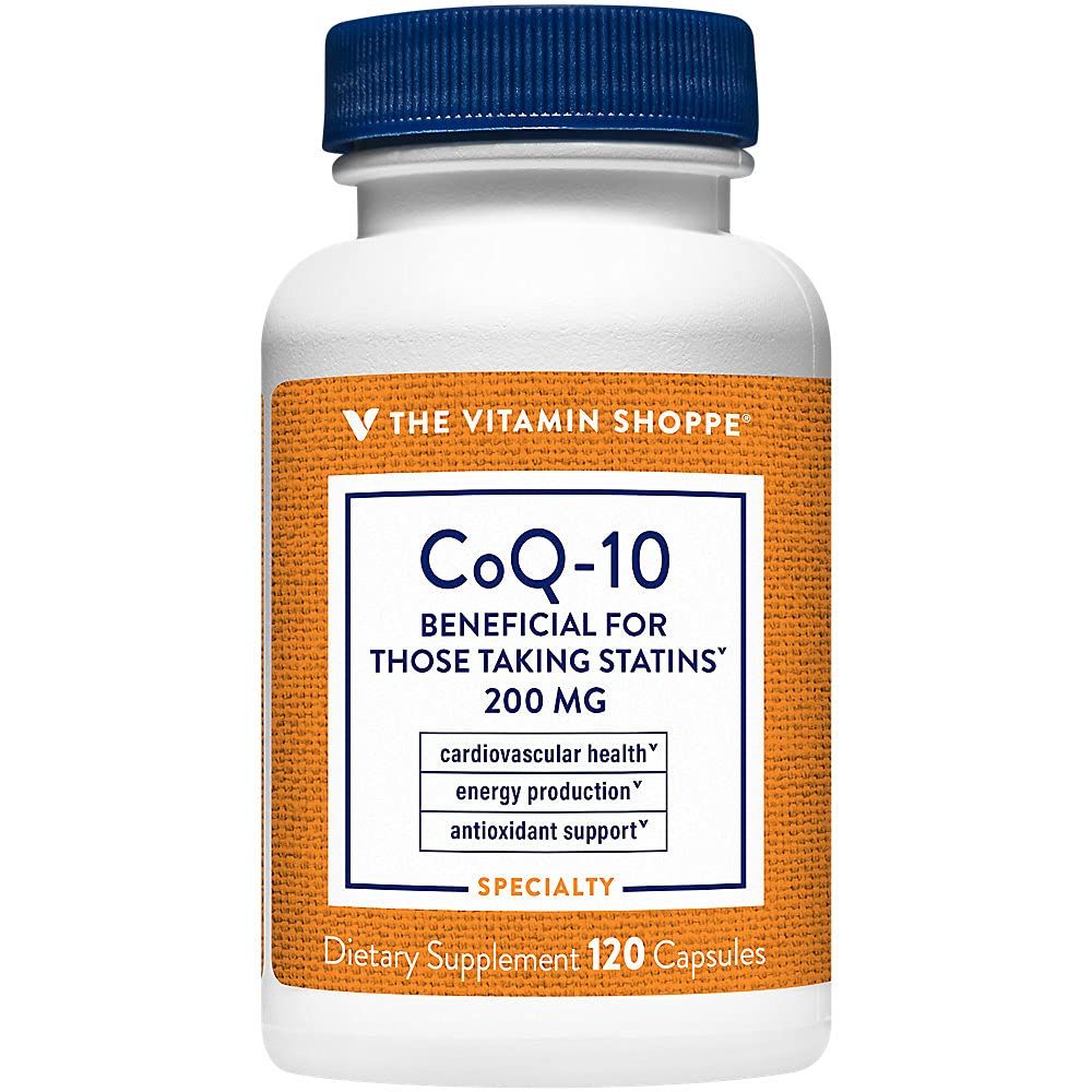The Vitamin Shoppe CoQ-10 200mg - Beneficial for Those Taking Statins - Supports Heart &amp; Cellular Health and Healthy Energy Production, Essential Antioxidant - Once Daily (120 Capsules)