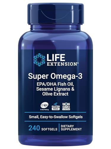 Life Extension Super Omega-3 EPA/DHA Fish Oil, Sesame Lignans &amp; Olive Extract - Heart Health, Brain Health, Inflammation Health Support, Gluten-Free, Easy to Swallow, Non-GMO, 240 Softgels