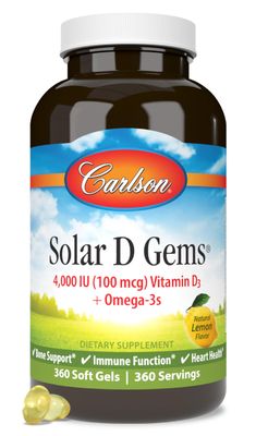 Carlson - Solar D Gems, Vitamin D3 and Omega-3 Supplement, 4000 IU (100 mcg) D3, 115 mg Omega-3 EPA and DHA, Vitamin D Fish Oil Capsule, Bone &amp; Immune Health, Vitamin D Supplement, Lemon, 360 Softgels