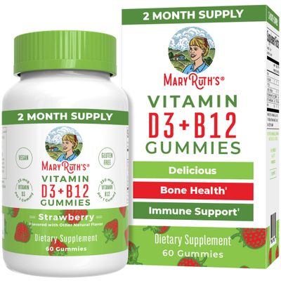 MaryRuth Organics Vegan Vitamin D3 + Vitamin B12 Gummies | 2 Month Supply | Supports Bone Health | Immune Support Supplement | Energy Supplements | Methyl B12 Vegan Non-GMO Gluten Free | 60 Servings MaryRuth Organics Vegan Vitamin D3 + Vitamin B12 Gummies | 2 Month Supply | Supports Bone Health | Immune Support Supplement | Energy Supplements | Methyl B12 Vegan Non-GMO Gluten Free | 60 Servings