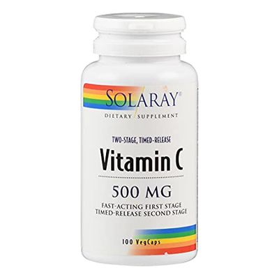 Solaray C Two Stage Timed Release with Rose Hips and Acerola Supplement, 500mg, 100 Count
