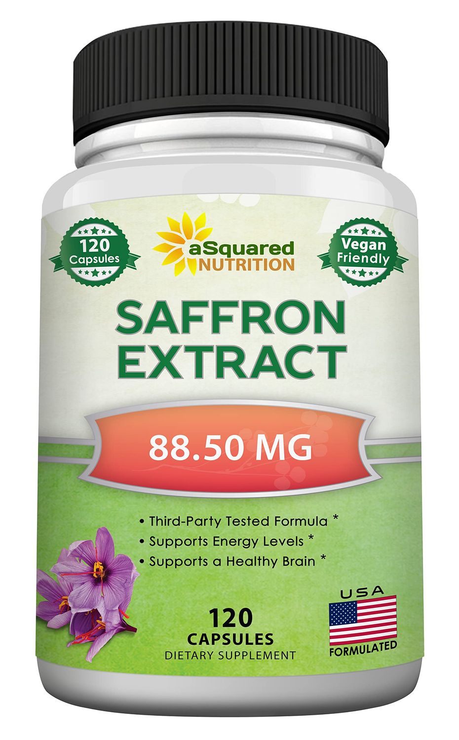 aSquared Nutrition Saffron Supplements - 120 Capsules - Saffron Extract Supplement Pills - Pure Saffron Alternative to Powder, Tea, Threads &amp; Gummies