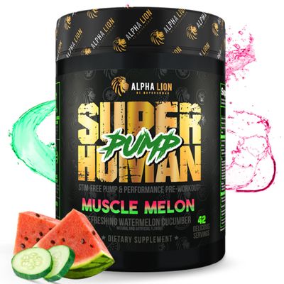 ALPHA LION Superhuman Pump Pre Workout Powder, Nootropic Caffeine &amp; Stim Free Preworkout Supplement, Nitric Oxide Booster, Muscle Gainer, Energy &amp; Focus (42 Servings, Muscle Melon Flavor)