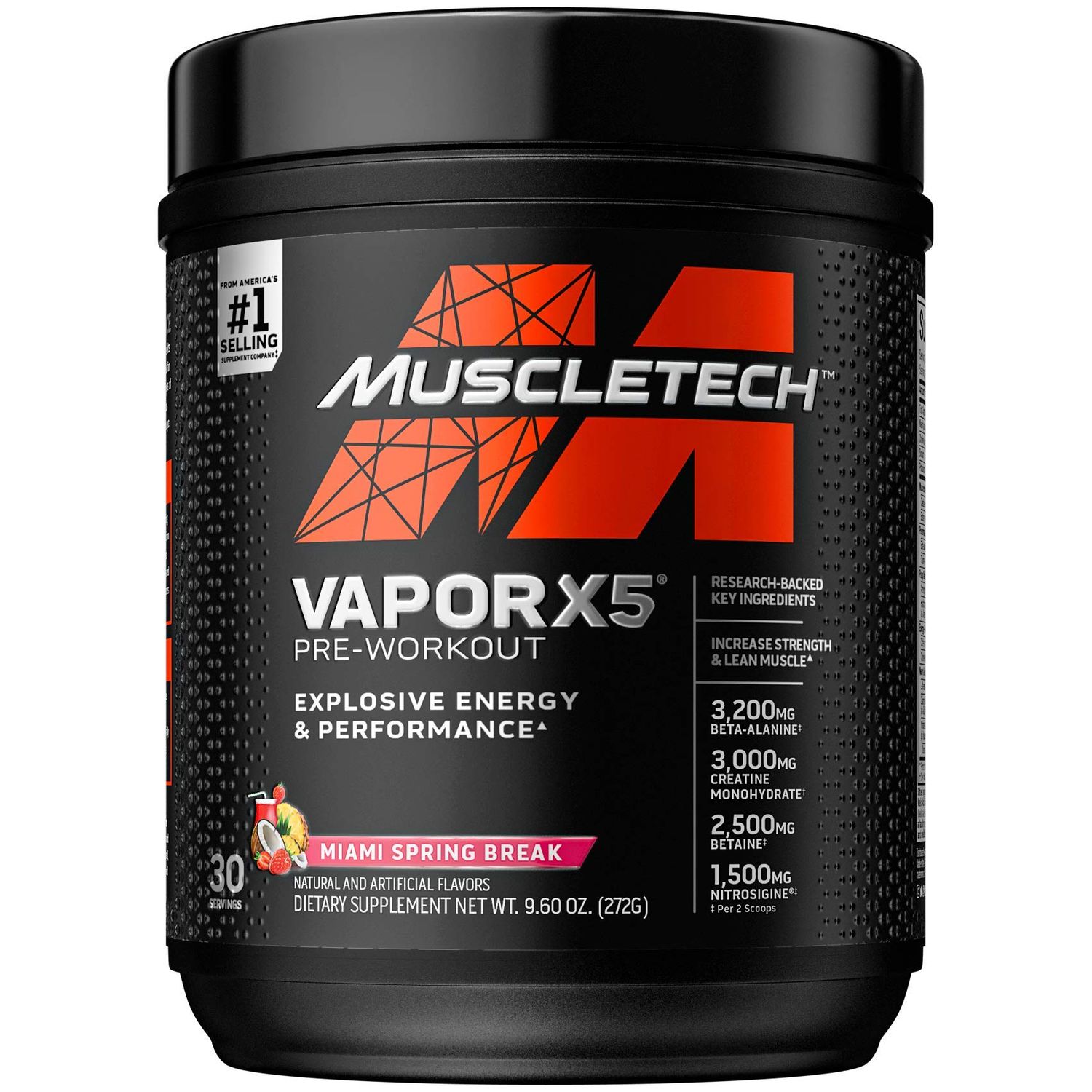 Pre Workout Powder | MuscleTech Vapor X5 for Men &amp; Women, Energy Drink Mix Sports Nutrition Pre-Workout Miami Spring Break (30 Servings)-Package Varies