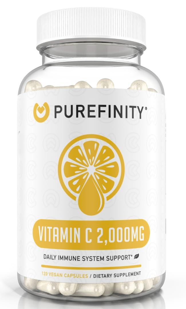 PUREFINITY Vitamin C 2000mg Capsules - Double Strength, High Absorption Supplement, Powerful Antioxidant Properties, 120 Capsules (1 Month Supply)