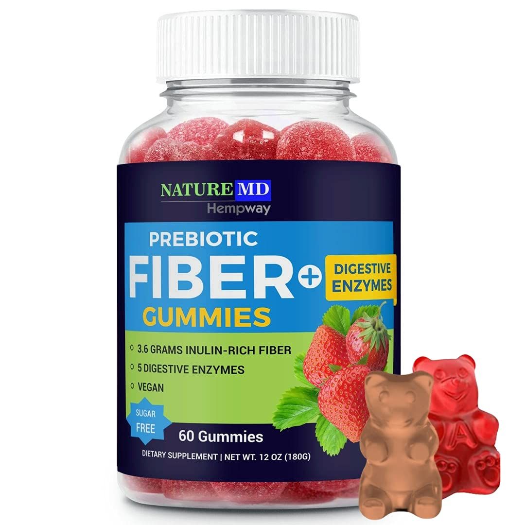 HEMPWAY Fiber Gummies for Digestive Colon Cleanse - Health &amp; Daily Weight Support - Sugar Free Prebiotic Natural Fibers - Keto Friendly - Gluten Free Vegan Non-GMO - Packaging May Vary - Cherry 60ct