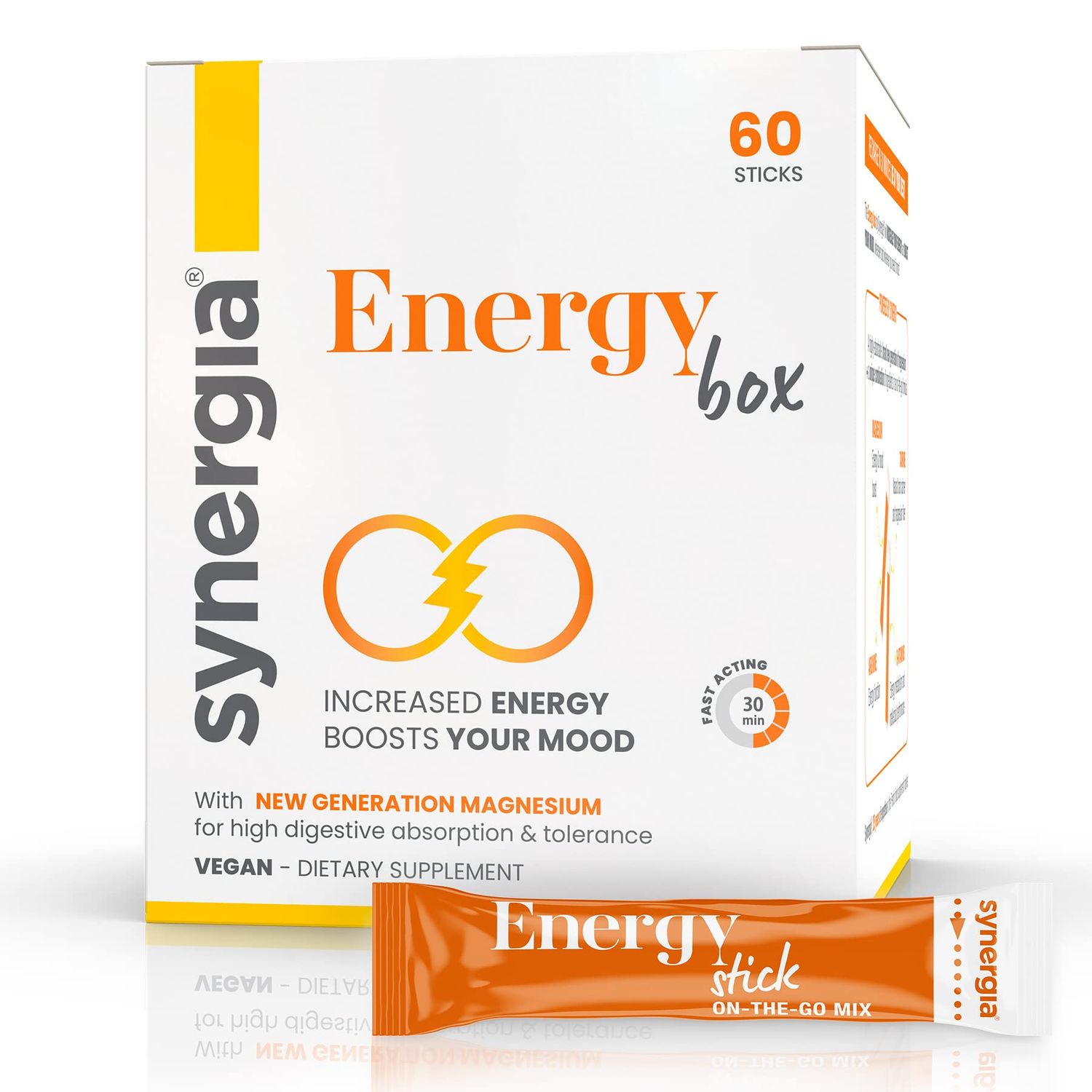 Synergia Energy Box - Magnesium and Vitamin B Complex for Natural Caffeine Free Energy with Arginine and Taurine - On The Go Powder Supplements for Men and Women