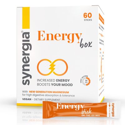 Synergia Energy Box - Magnesium and Vitamin B Complex for Natural Caffeine Free Energy with Arginine and Taurine - On The Go Powder Supplements for Men and Women