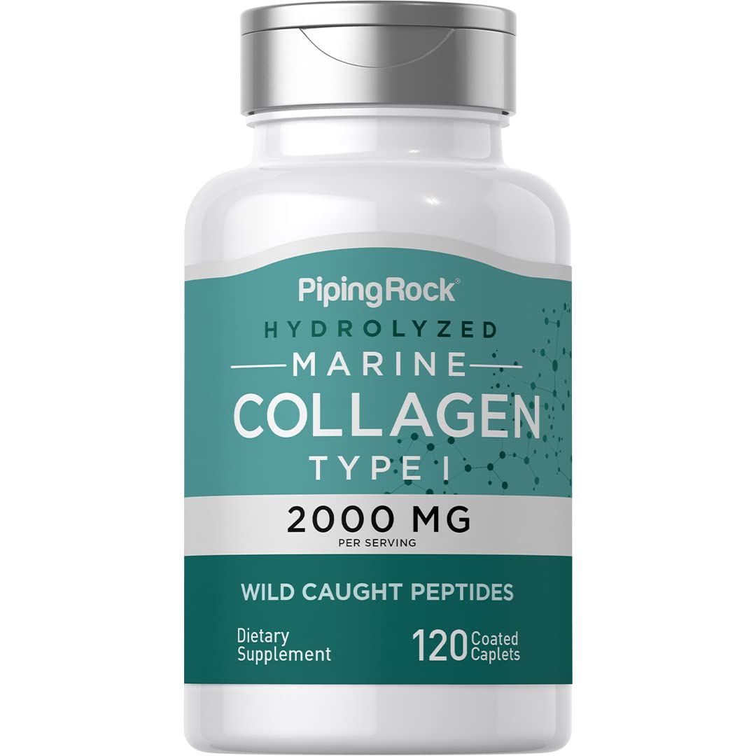 Piping Rock Marine Collagen Peptides | 2000mg | 120 Coated Caplets | Wild Caught Type 1 Hydrolyzed Supplement | Non-GMO, Gluten Free