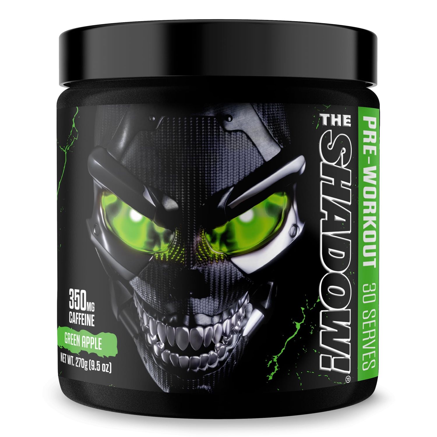 JNX SPORTS The Shadow! 350mg of Caffeine Hard Core Preworkout -Electric Energy, Mental Focus, Superhuman Strength, Men &amp; Women - Green Apple 30 Servings