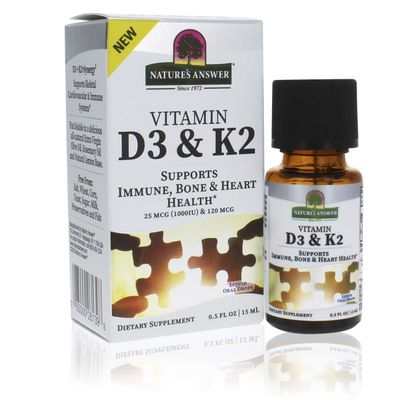 Nature&#39;s Answer Vitamin D3 and K2 Liquid Extract Oral Drops Two in one Support Supports Immune, Bone and Heart Health 0.5 fl oz - 15 ml