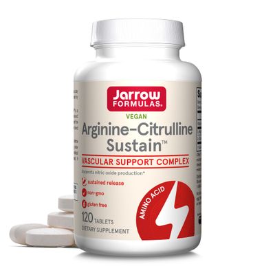 Jarrow Formulas Arginine-Citrulline Sustain, Dietary Supplement, Vascular Support Complex for Nitric Oxide Production and Cardiovascular Health, 120 Tablets, 60 Day Supply