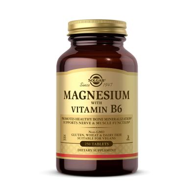 Solgar Magnesium with Vitamin B6, 250 Tablets - Promote Healthy Bone Mineralization, Support Nerve &amp; Muscle Function, Energy Metabolism - Non-GMO, Vegan, Gluten Free, Dairy Free, Kosher - 83 Servings