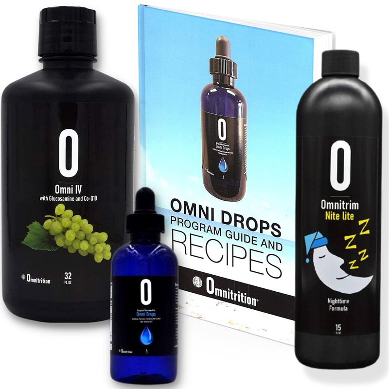 Omni Drop Program Bundle of 3 Products - the Get Started Package Includes Omni Drops Diet Drops with Vitamin B12 - 4 Ounce Bottle with Program Guide, Omni IV with Glucosamine, OmniTrim Nite Lite