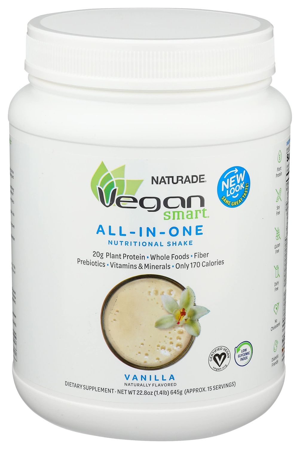 Vegansmart Naturade Plant Based Vegan Protein Powder - All-in-One Nutritional Shake Protein Blend - Gluten Free &amp; Non-GMO - Vanilla (15 Servings)