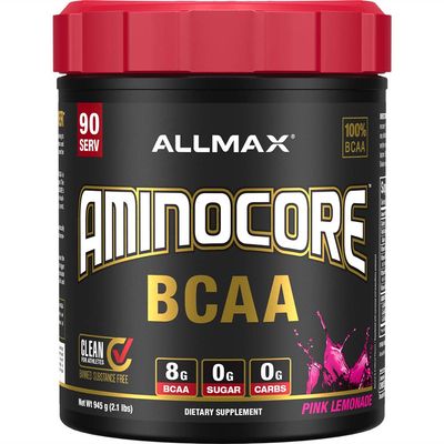 ALLMAX AMINOCORE BCAA, Pink Lemonade - 945 g Powder - 8.18 Grams of BCAAs Per Serving - with B Vitamins - No Fillers or Non-BCAA Aminos - Sugar Free - 90 Servings