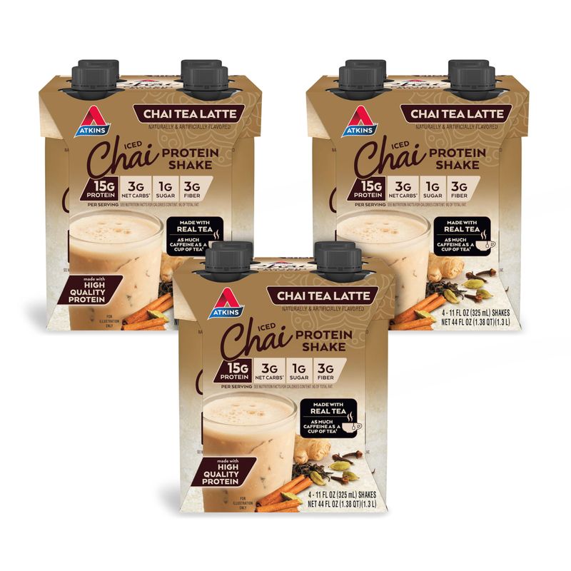 Chai Tea Latte Protein Shake, 15g Protein, Low Glycemic, 3g Net Carb, 1g Sugar, Keto Friendly , Set of three 4-pack