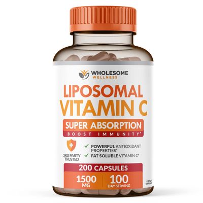Liposomal Vitamin C Capsules (200 Pills 1500mg Buffered) High Absorption VIT C, Immune System &amp; Collagen Booster, High Dose Fat Soluble Immunity Support Ascorbic Acid Supplement, Natural Vegan