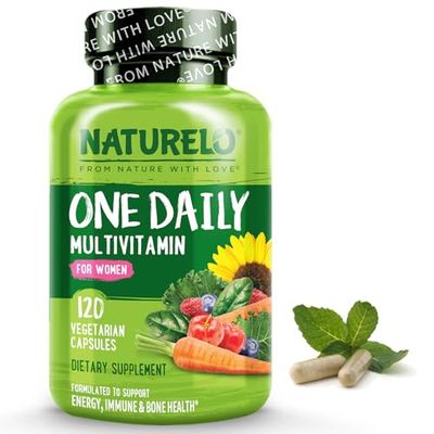 NATURELO One Daily Multivitamin for Women - Energy Support - Whole Food Supplement to Nourish Hair, Skin, Nails - Non-GMO - No Soy - Gluten Free - 120 Capsules - 4 Month Supply