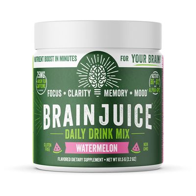 BrainJuice Nootropics Brain Support Supplement, Gluten Free Powder for Energy and Focus, Drink Mix with L Theanine, Alpha GPC, Vitamin B, Organic Green Tea Extract Caffeine, Watermelon, 15 Servings