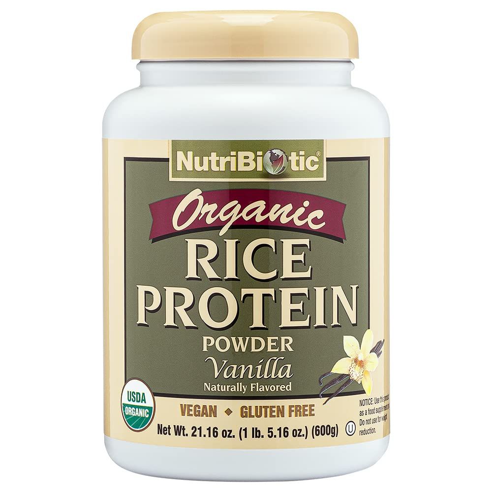 NutriBiotic Certified Organic Rice Protein Vanilla, 1 Lb. 5 Oz | Low Carbohydrate Vegan Protein Powder | Raw, Certified Kosher &amp; Keto Friendly | Made Without Chemicals, GMOs &amp; Gluten | Easy to Digest