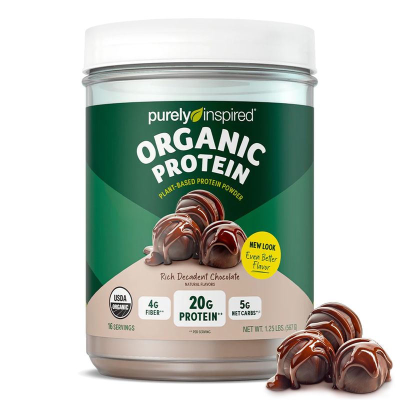 Purely Inspired Plant-Based Protein Powder for Men &amp; Women, Rich Decadent Chocolate (16 Servings) - Vegan &amp; Organic - 20g of Pea Protein Powder for Smoothies &amp; Shakes - Dairy-Free, &amp; Gluten-Free