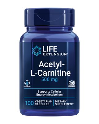 Life Extension Acetyl-L-Carnitine, Acetyl-L-Carnitine, vitamin C, Brain, mood &amp; nerve health, cellular energy, 3-month supply, Gluten-Free, Non-GMO, Vegetarian, 100 Capsules