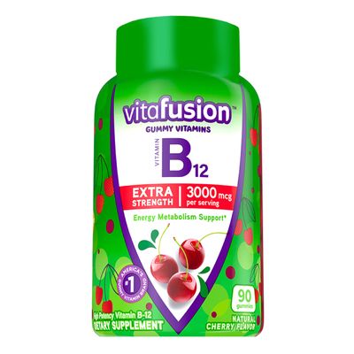 Vitafusion Extra Strength Vitamin B12 Gummy Vitamins for Energy Metabolism Support and Nervous System Health Support, Cherry Flavored, Americas Number 1 Brand, 45 Day Supply, 90 Count