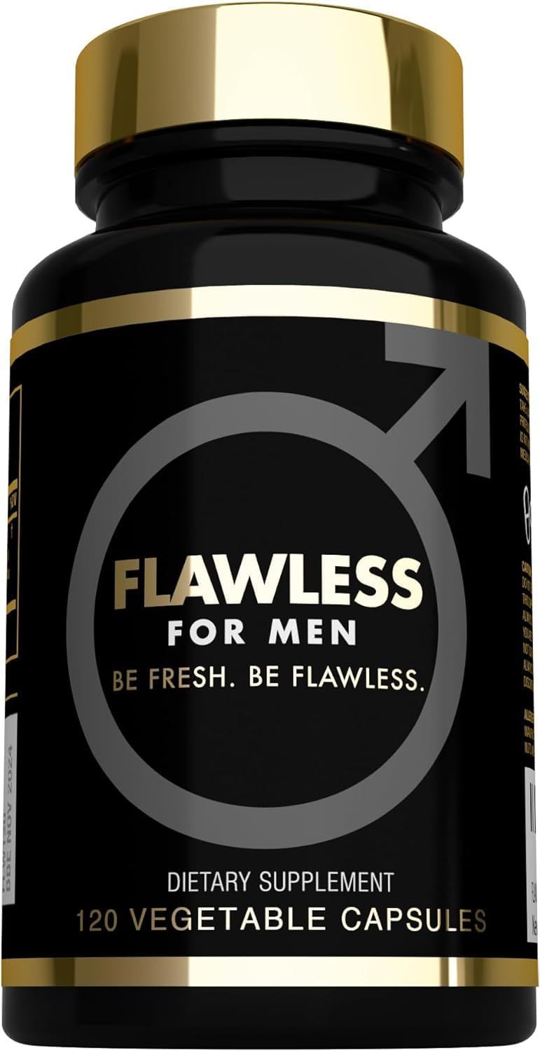 FLAWLESS FOR MEN USA&#39;S Most Fiber Rich Supplement 120 Capsules Mega Dose 3000mg Blend Psyllium Husk, Aloe Vera, Chia Seed &amp; Flaxseed Powder Gut Health, Cleanliness, Constipation