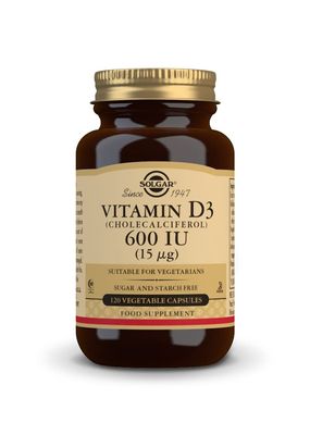 Solgar Vitamin D3 (Cholecalciferol) 15 mcg (600 IU), 120 Vegetable Capsules - Helps Maintain Healthy Bones &amp; Teeth - Immune Support - Non-GMO, Gluten Free, Dairy Free, Kosher, Halal - 120 Servings