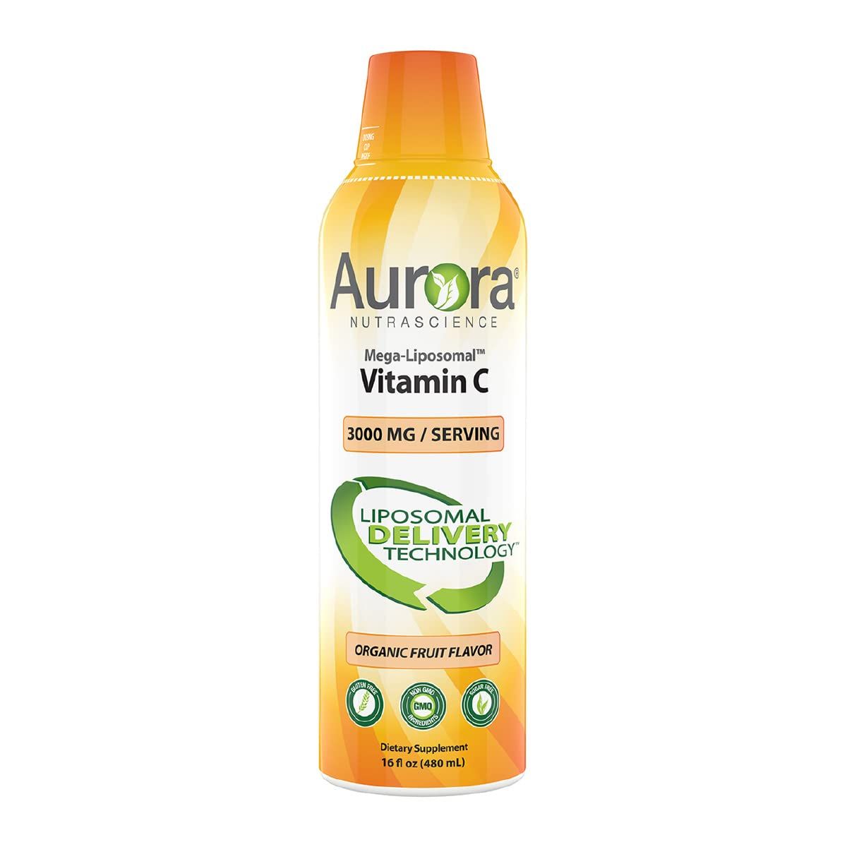 Aurora Nutrascience, Mega-Liposomal Vitamin C, 3,000 mg per Serving, Gluten Free, Non-GMO, Sugar-Free, High Absorption, Fat Soluble Vitamin C, Immune System Support, 16 oz (480 mL)