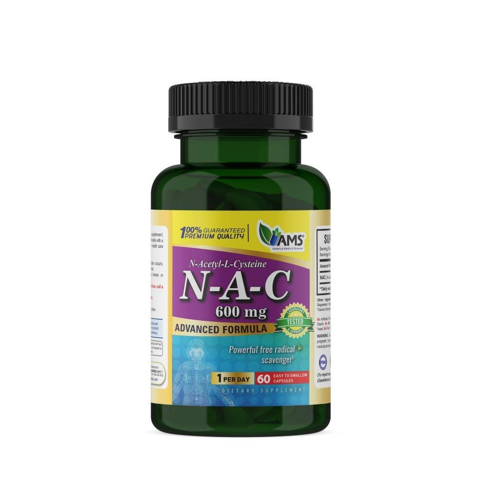 America Medic &amp; Science NAC 600mg - NAC Supplement for Lung Health &amp; Immune Support, Liver Support &amp; Antioxidants - N-Acetyl-Cysteine - 60 Capsules (Pack of 1)