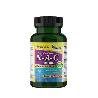 America Medic &amp; Science NAC 600mg - NAC Supplement for Lung Health &amp; Immune Support, Liver Support &amp; Antioxidants - N-Acetyl-Cysteine - 60 Capsules (Pack of 1)