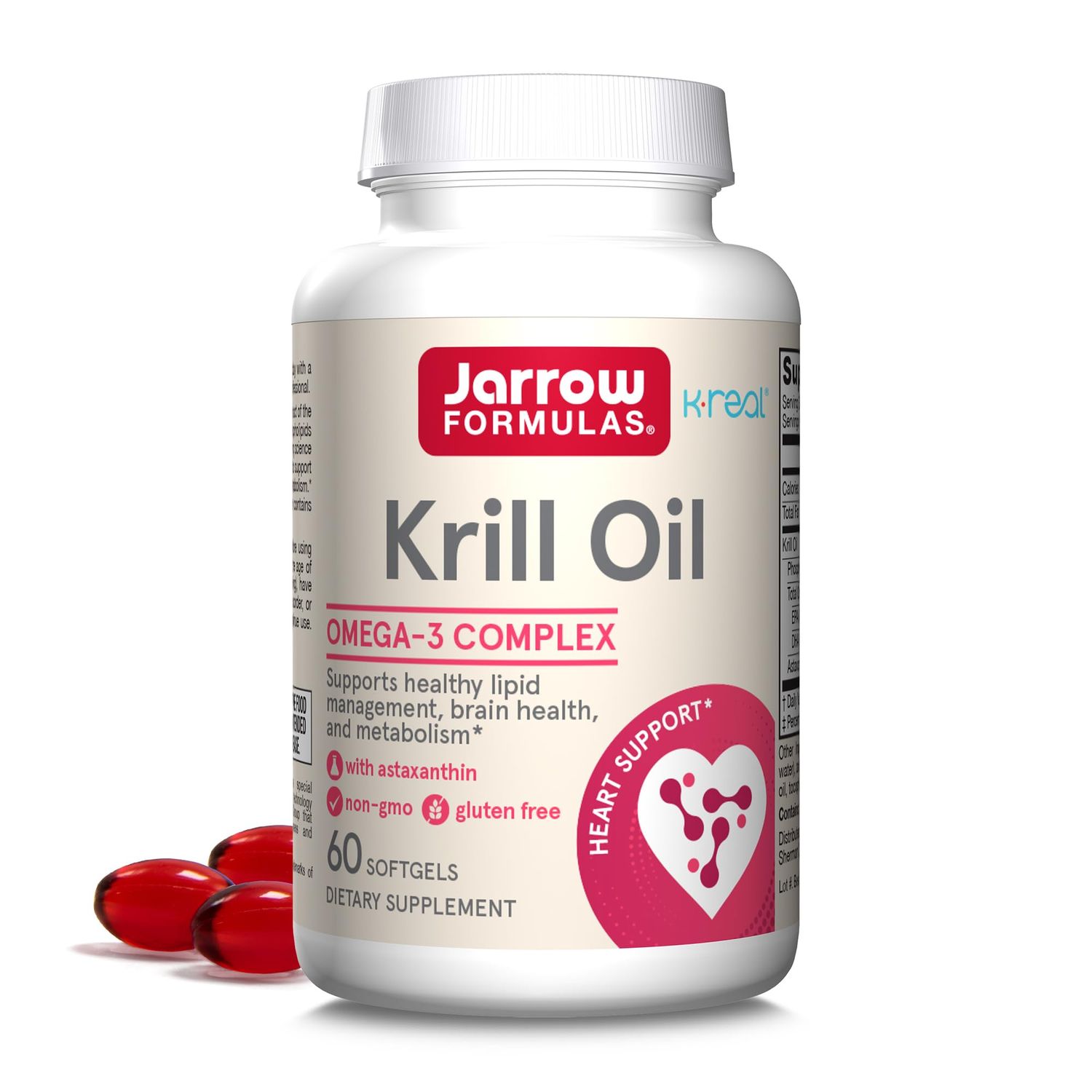 Jarrow Formulas Krill Oil - Phospholipid Omega-3 Complex with Astaxanthin - 60 Softgels - 30 Servings - Supports Lipid Management, Metabolism, Brain &amp; Heart Health - EPA &amp; DHA - Gluten Free - Non-GMO
