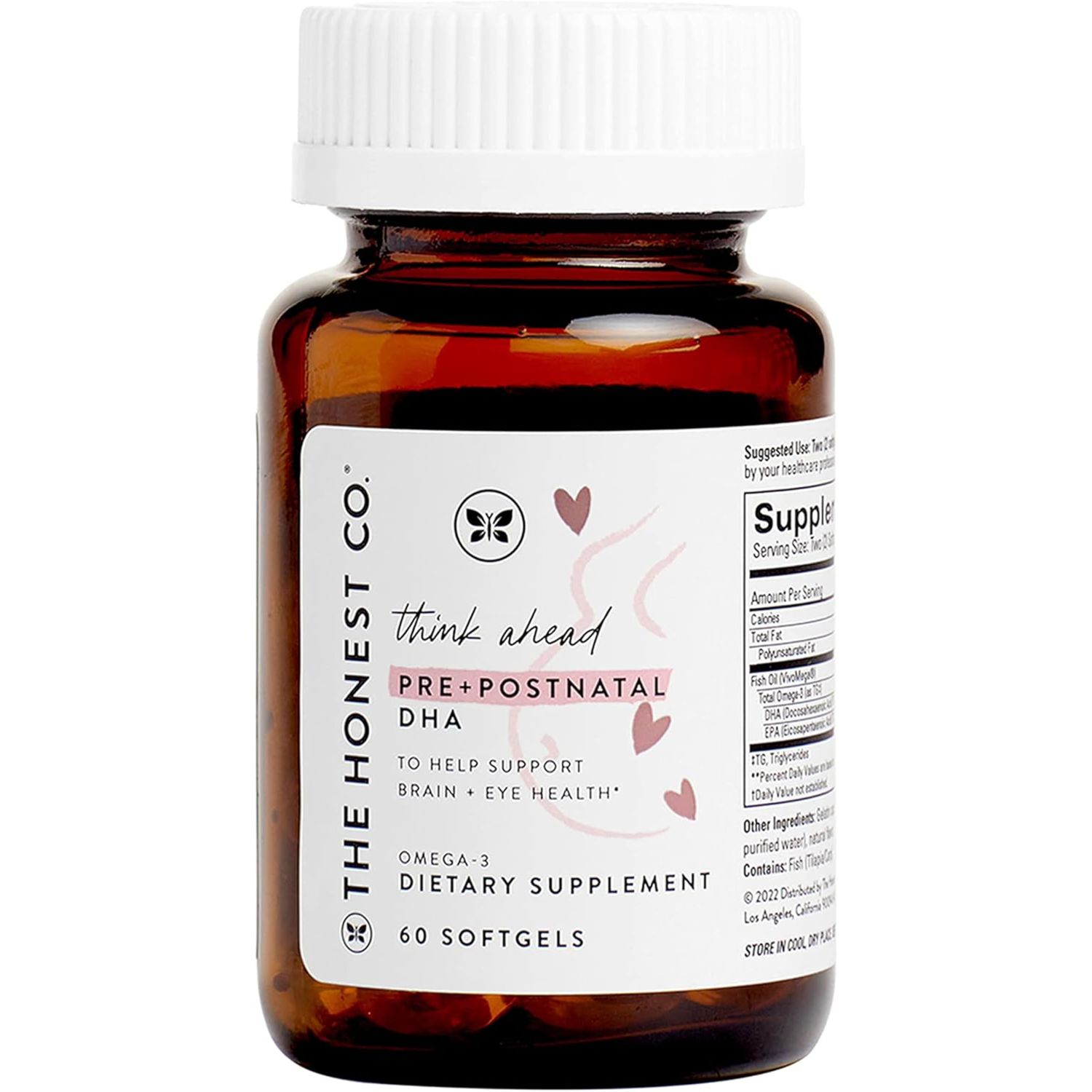 The Honest Company Think Ahead Pre + Postnatal DHA Supplement | NSF-Certified, Non-GMO | 60 Count Softgels