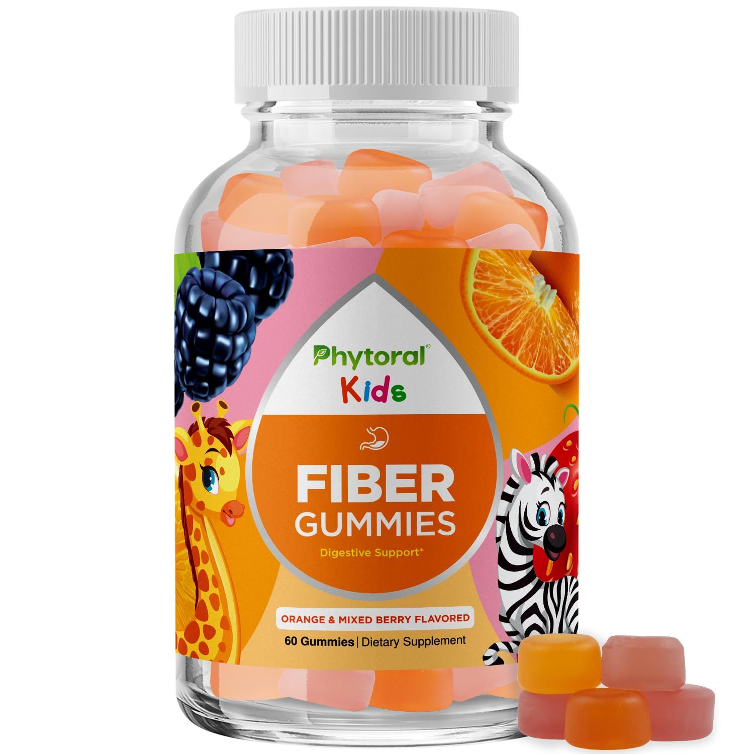 Natural Prebiotic Fiber Gummies for Kids - Chicory Root Fiber Gummy Vitamins for Kids to Ease Constipation Immune Support and Digestive Support - Delicious Kids Fiber Gummies and Prebiotic Supplement