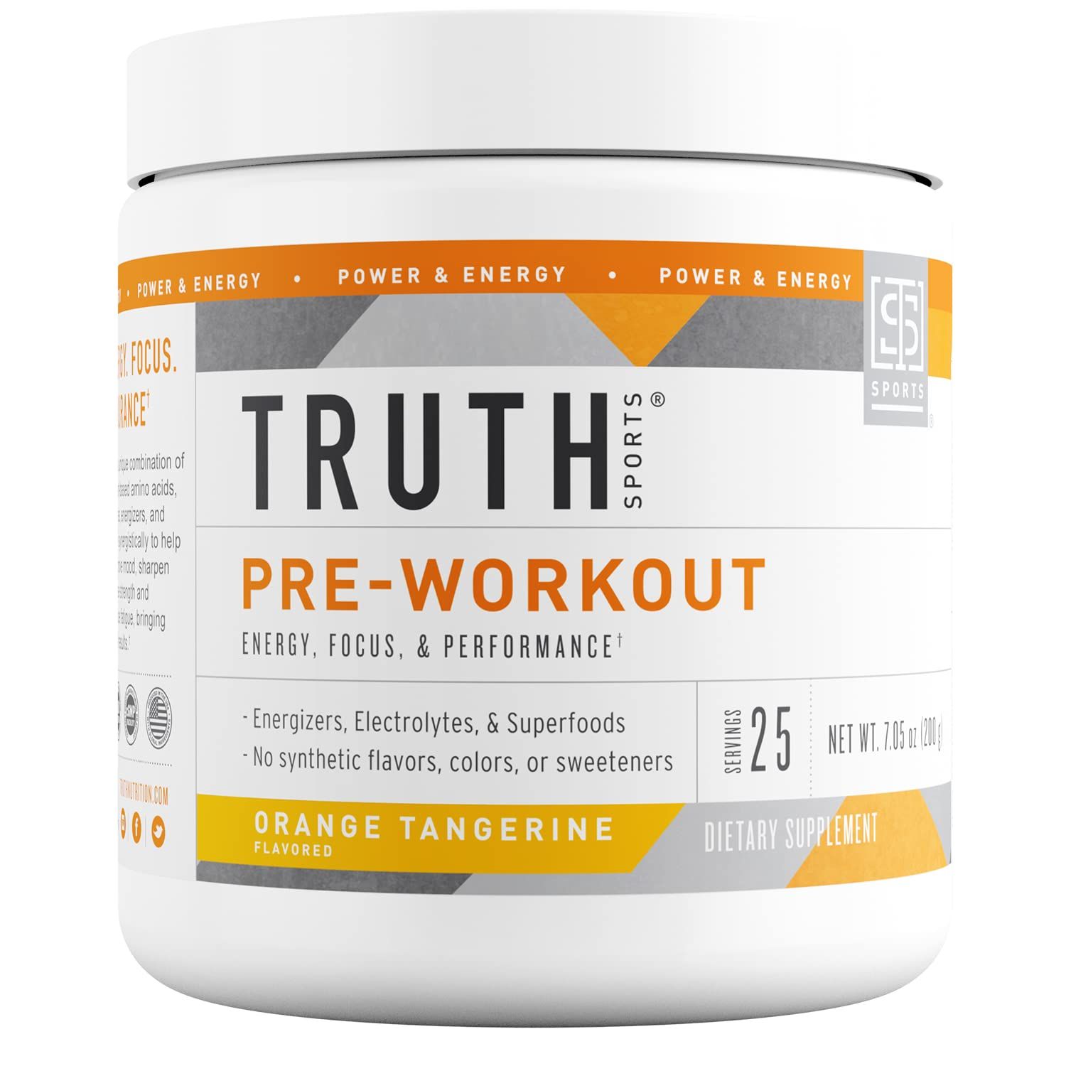 Truth Nutrition Pre Workout Powder - Natural PreWorkout for Men &amp; Women, Vegan BCAA Amino Energy Powder, Keto Friendly - No Artificial Flavors, Sweetners or Dyes (Orange Tangerine)