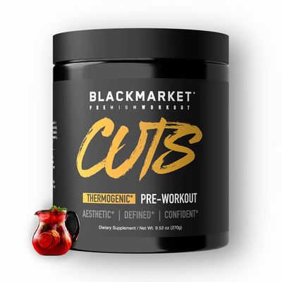 BLACKMARKET CUTS Pre Workout - Flavored Energy Powdered Drink Mix for Men &amp; Women, Great for Muscle Definition, Thermogenic, Creatine Free, (Fruit Punch, 30 Servings)