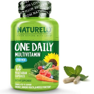 NATURELO One Daily Multivitamin for Men - with Vitamins &amp; Minerals + Organic Whole Foods - Supplement to Boost Energy, General Health - Non-GMO - 60 Capsules - 2 Month Supply