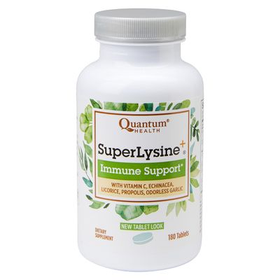 Quantum Health Super Lysine+ / Advanced Formula Lysine+ Immune Support with Vitamin C, Echinacea, Licorice, Propolis, Odorless Garlic (180 Tablets), Packaging may vary