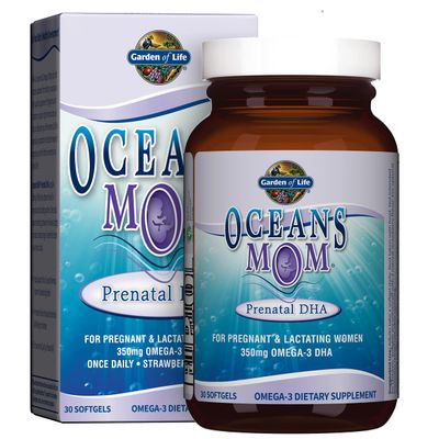 Garden of Life Oceans Mom Prenatal Fish Oil DHA, Omega 3 Fish Oil Supplement - Strawberry, 350mg Prenatal DHA Pregnancy Fish Oil Support for Mamas, Babys Brain &amp; Eye Development, 30 Small Softgels