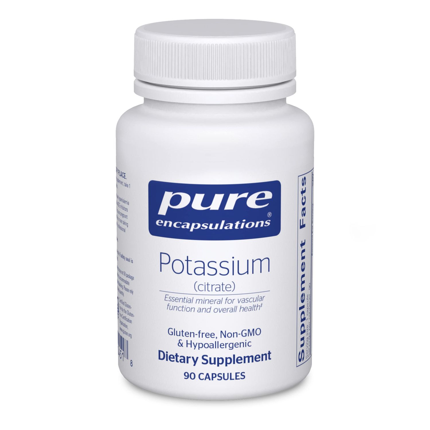 Pure Encapsulations Potassium (Citrate) - Essential Electrolyte Supplement to Support Nerve &amp; Muscle Function, Adrenals, Hormones, Heart Health &amp; Energy* - Potassium Citrate Capsule - 90 Capsules