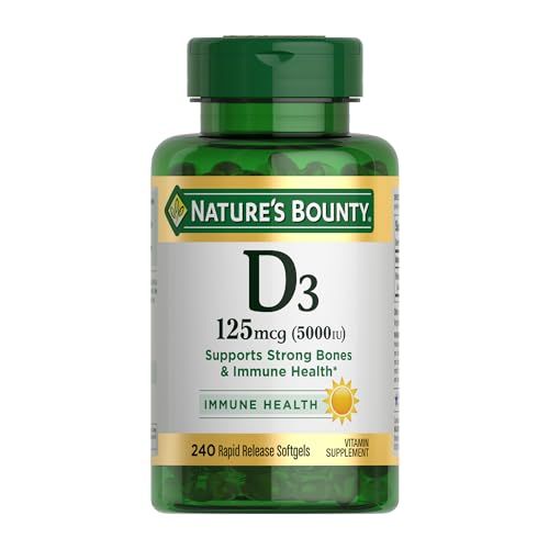 Nature&#39;s Bounty Vitamin D3, Immune Support, 125 mcg (5000iu), Rapid Release Softgels, 240 Ct (package may differ)