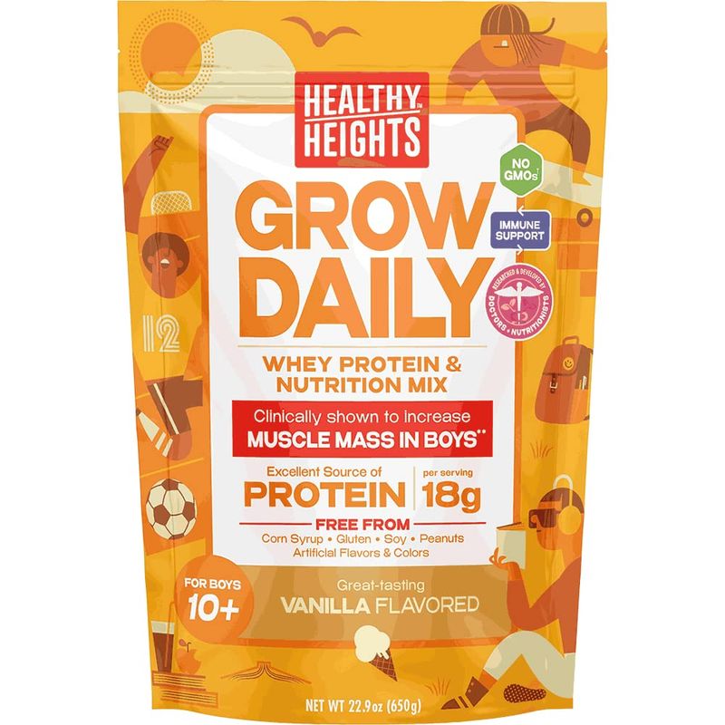 Healthy Heights Grow Daily Kids Protein Drink Mix (Vanilla) - High Protein Shake for Boys 10+